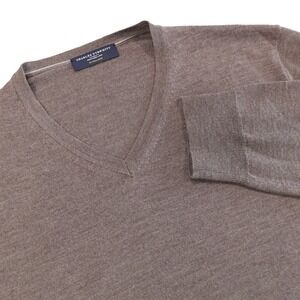 CHARLES TYWHITT Men's Size XL Brown 100% Merino Wool Pullover V-Neck Sweater